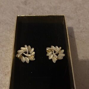 Elegant Gold and Cream Leaf Earrings